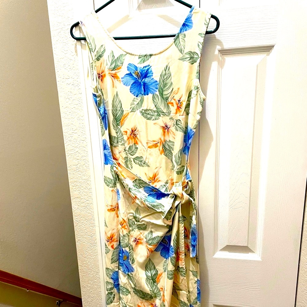 Floral Sleeveless Dress - Cream with Blue and Orange Accents. New
Dry clean